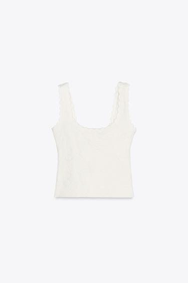 TOP JACQUARD STRETCH - Blanc cassé de Zara - Image 4