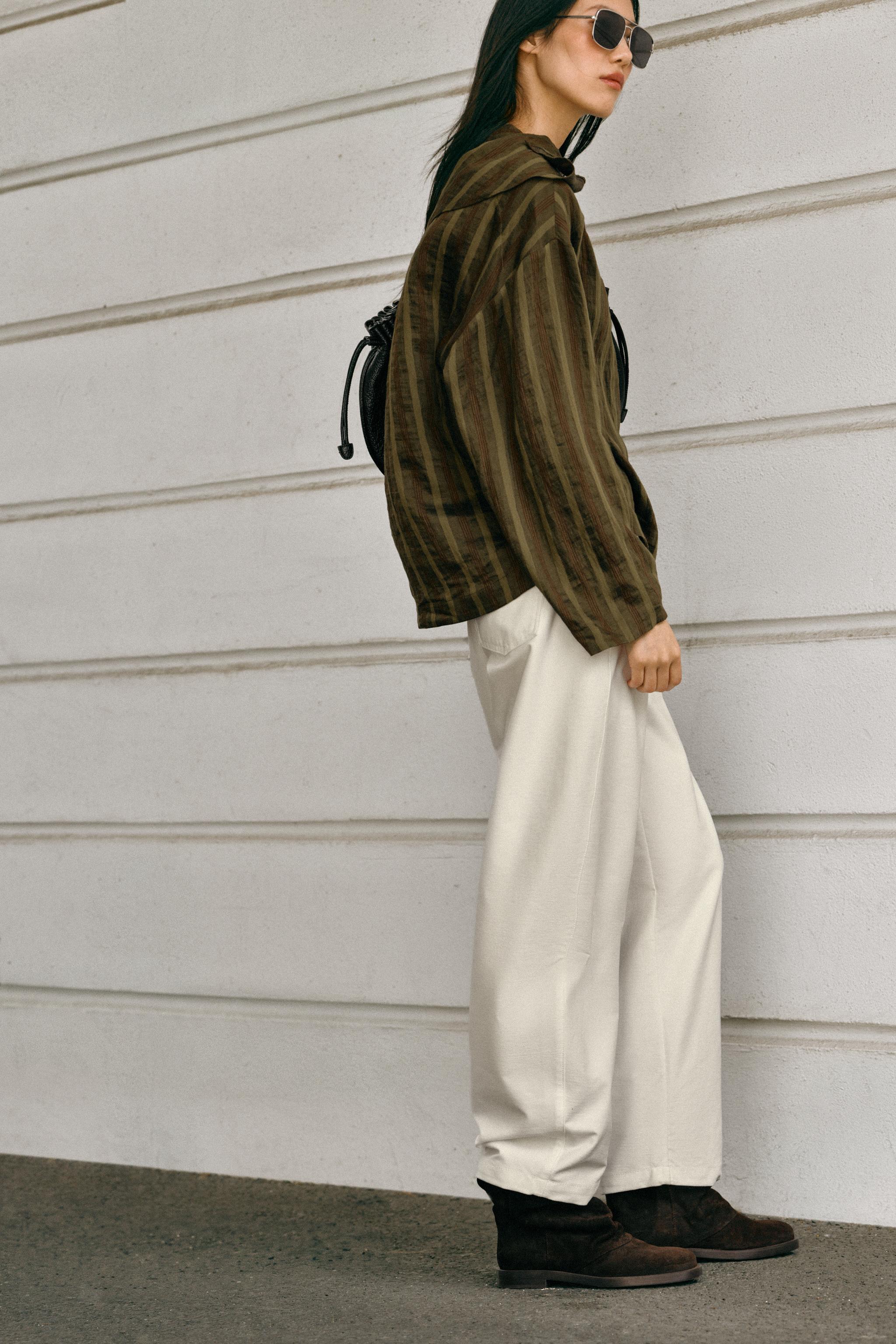 Женские рубашки Zara STRIPED WRAP SHIRT — фото 4