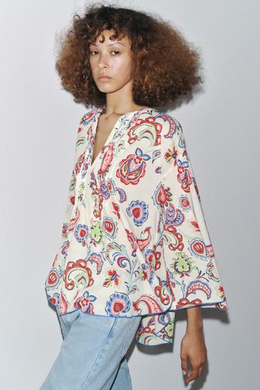 CHEMISE IMPRIMÉE ZW COLLECTION - Blanc / Rouge de Zara - Image 2