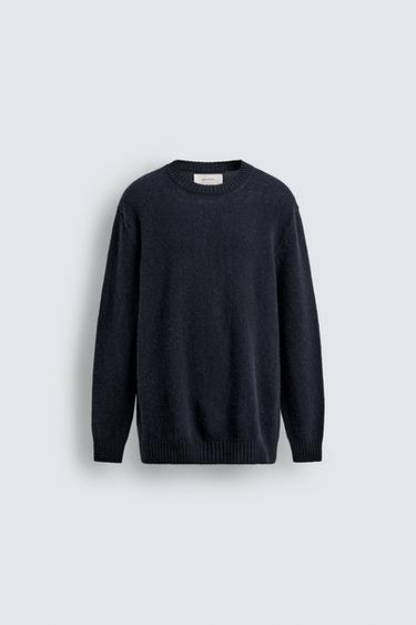 PULOVËR REGULAR FIT 100% LESH - Blu marinari e errët nga Zara
