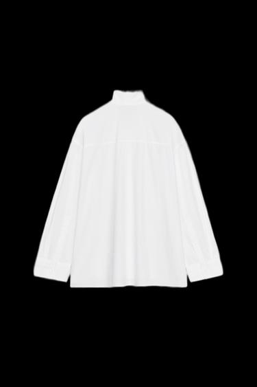 Zara OVERSIZED POPLIN SHIRT WITH LACE TIE - White