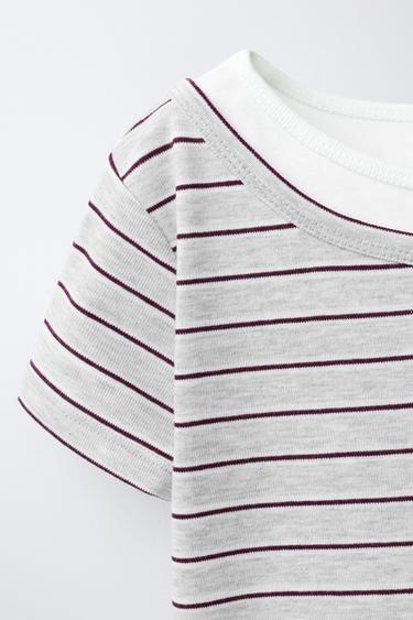 T-SHIRT À RAYURES DOUBLE COL - Gris chiné de Zara - Image 2