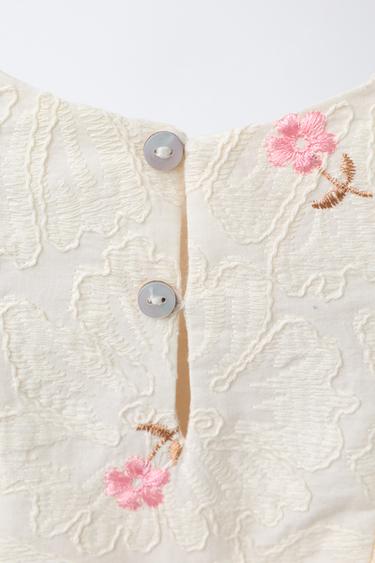 EMBROIDERED FLORAL BLOUSE - Ecru by Zara - Image 3