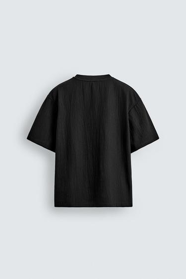 RELAXED FIT TEXTURED T-SHIRT - Black by Zara - Image 7