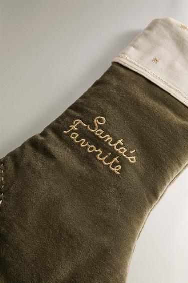 VELVET CHRISTMAS STOCKING DECORATION - Green by Zara - Image 1