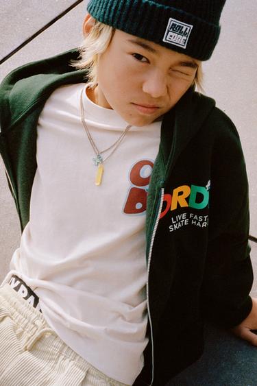 T-SHIRT WITH RAISED SLOGAN PRINT - Ecru by Zara