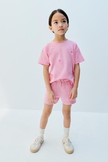 EMBROIDERED T-SHIRT - Pink / Mauve by Zara