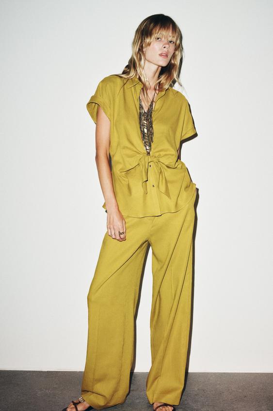 PANTALÓN RECTO CON LINO Mostaza ZARA España
