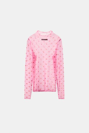FINE KNIT TOP WITH HEARTS - Pink marl by Zara - Image 2