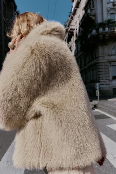 VESTE DOUBLE FACE EFFET FOURRURE - Gris taupe de Zara - Image 4