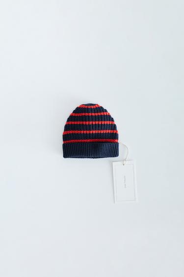 ZARA TIMELESS - STRIPED COTTON AND WOOL BLEND BEANIE - red/navy by Zara