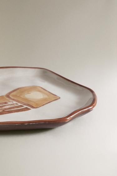 SIDE PLATE WITH TOAST MOTIF - brown/white by Zara - Image 3