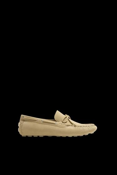 Zara CASUAL LEATHER LOAFERS - Beige - Image 0