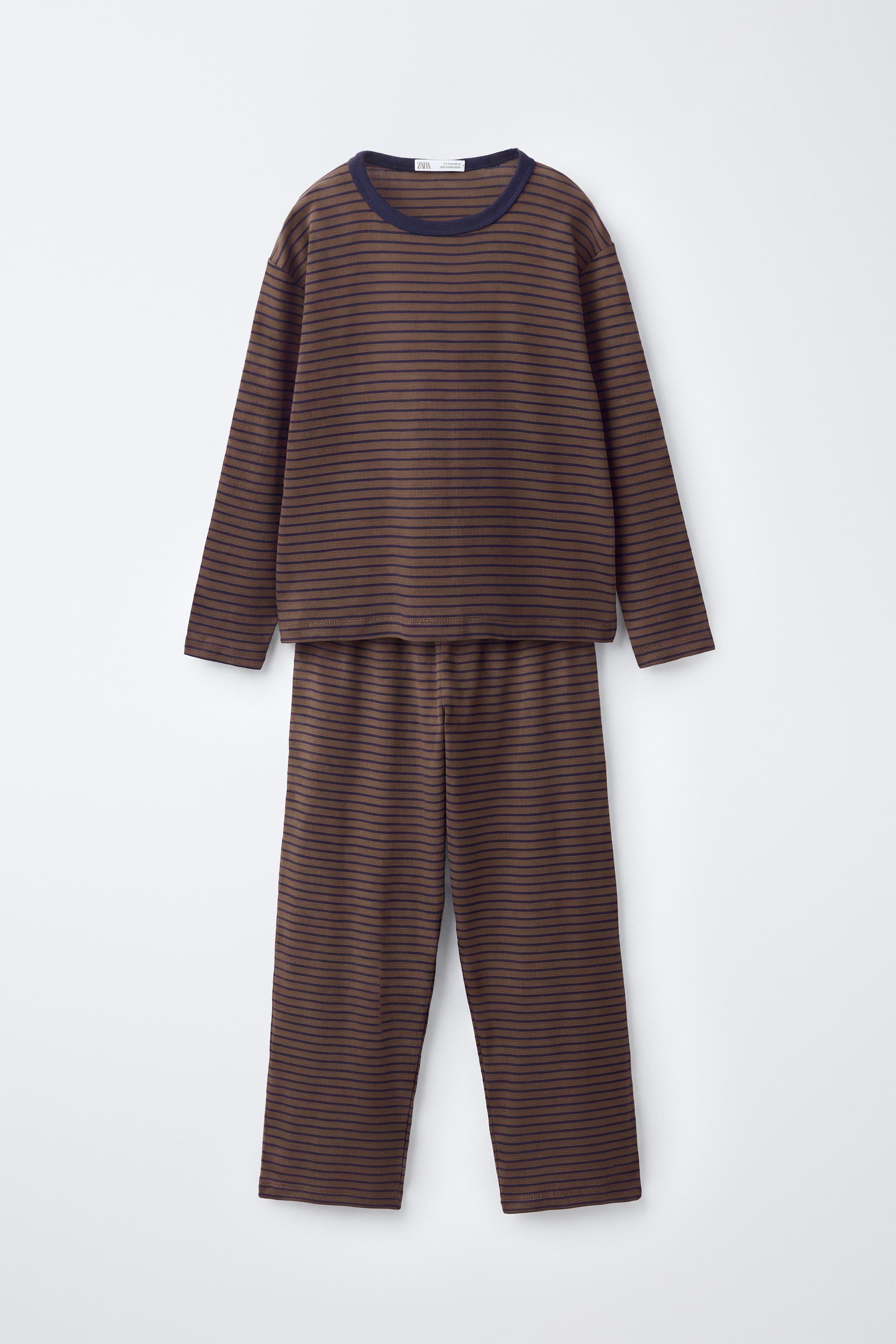 6-14 YEARS/ STRIPED PRINT PYJAMAS — Brown