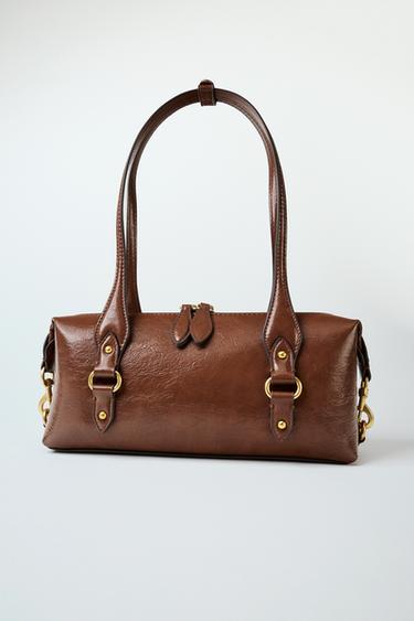 BOLSO DE HOMBRO DETALLES METÁLICOS - Tostado oscuro de Zara