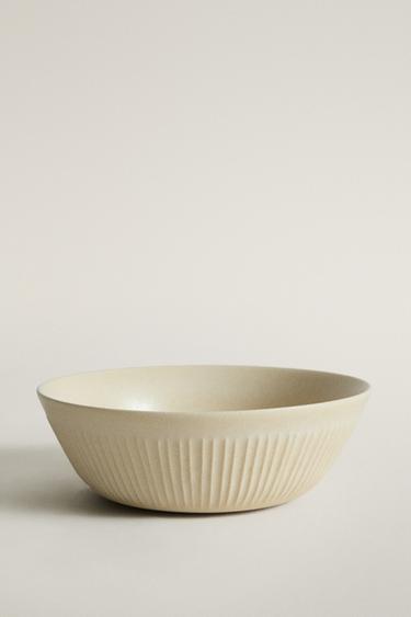 SCORED STONEWARE BOWL — Dark beige 1