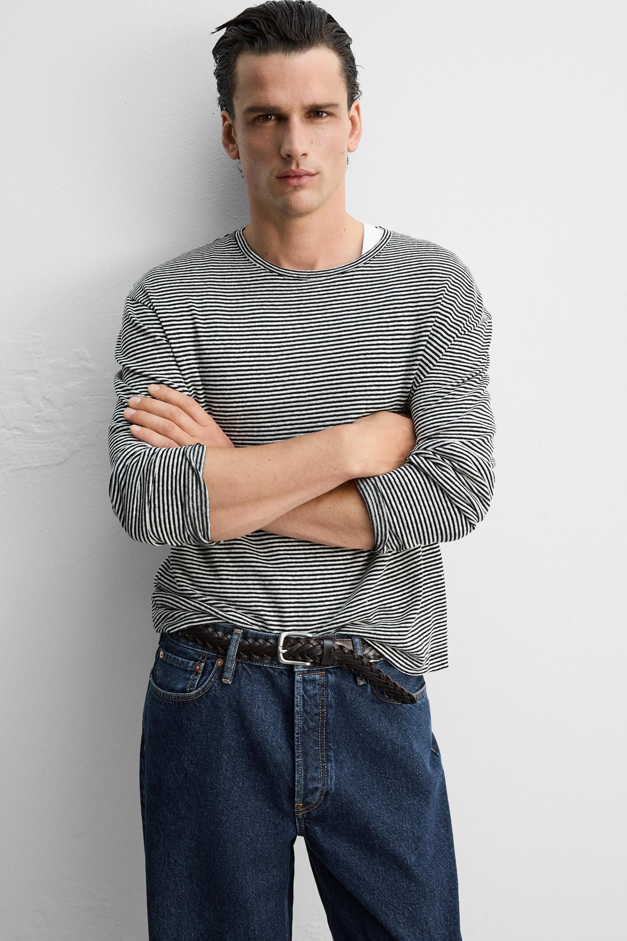 LIMITED EDITION COTTON LINEN BLEND STRIPED T-SHIRT - Black