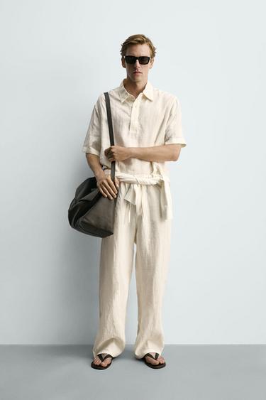 BOXY FIT 100% LINEN POLO SHIRT - Ecru by Zara