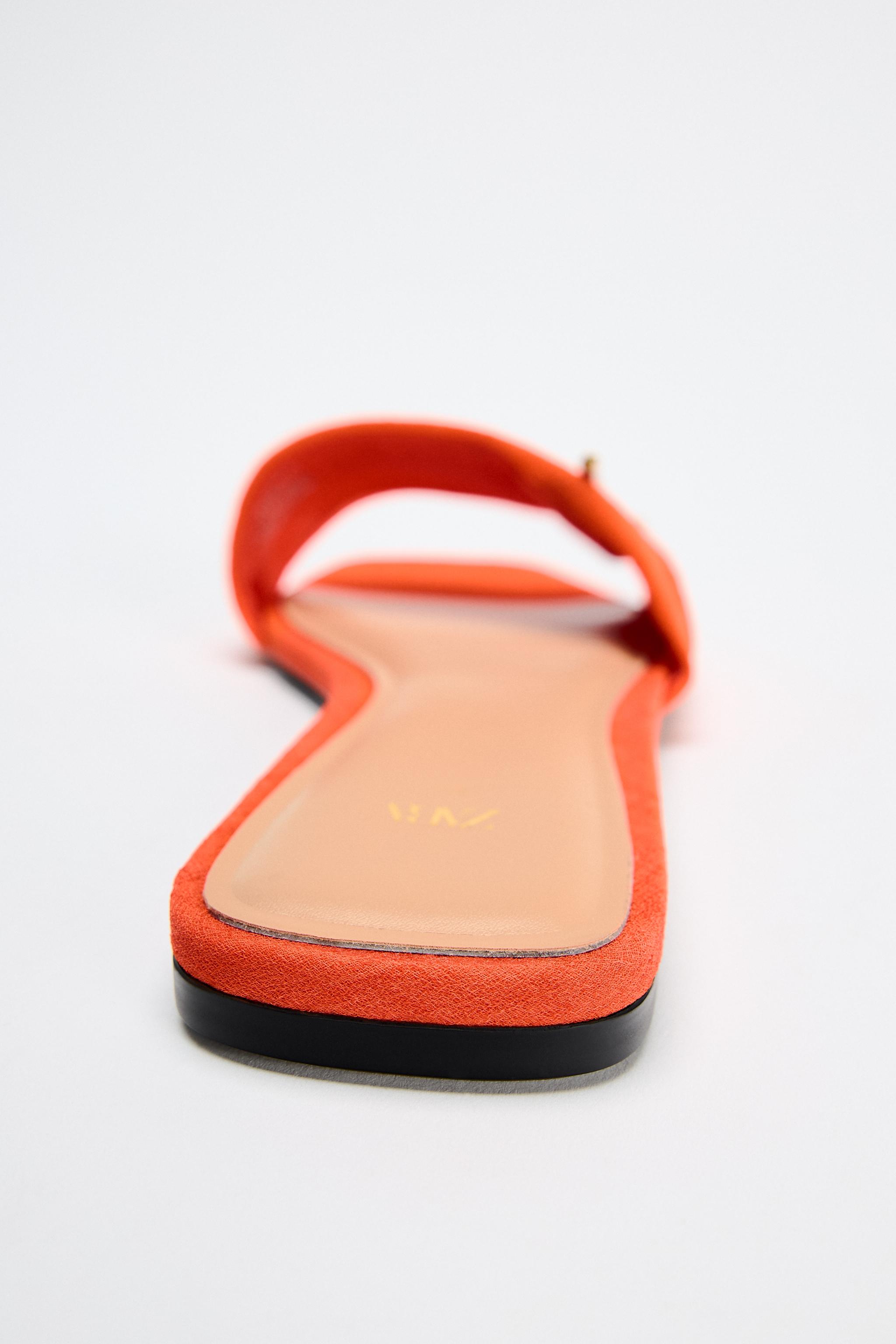 FLAT FABRIC SANDALS WITH EMBELLISHED DETAIL