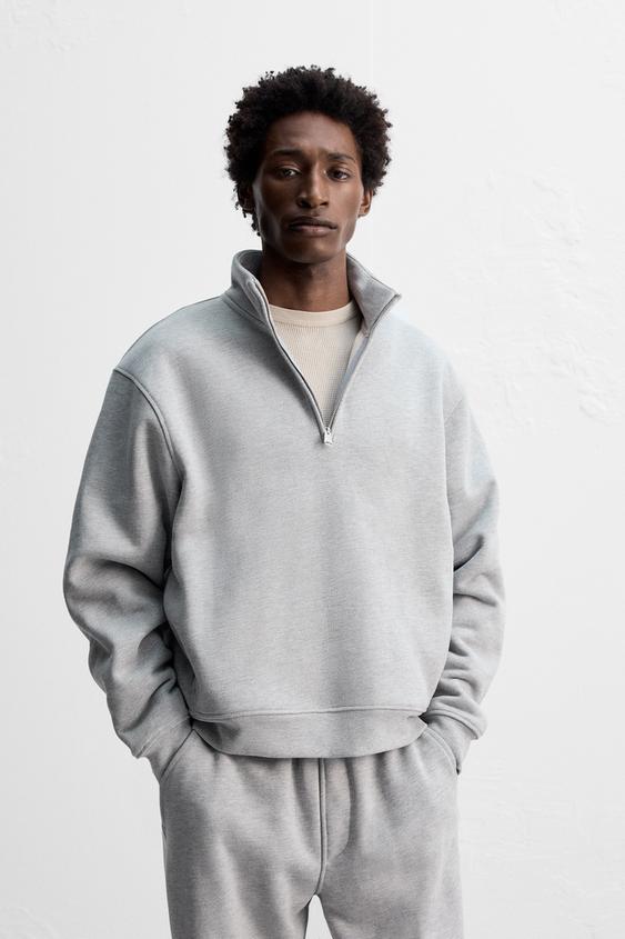 España TRAJES Sudadera Con Cremallera ZARA Hombre Gris Marrón