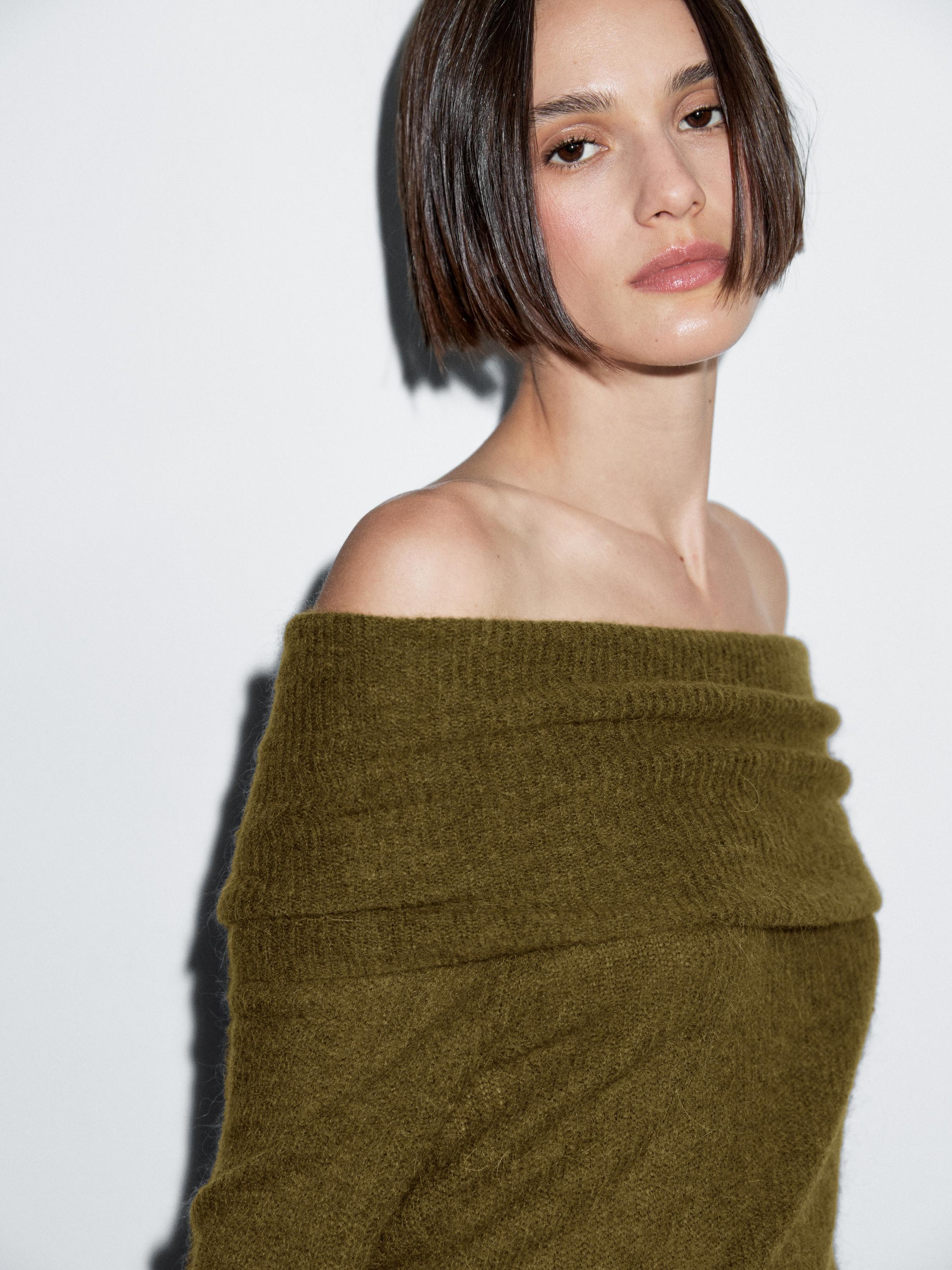 Off-the-shoulder knit sweater