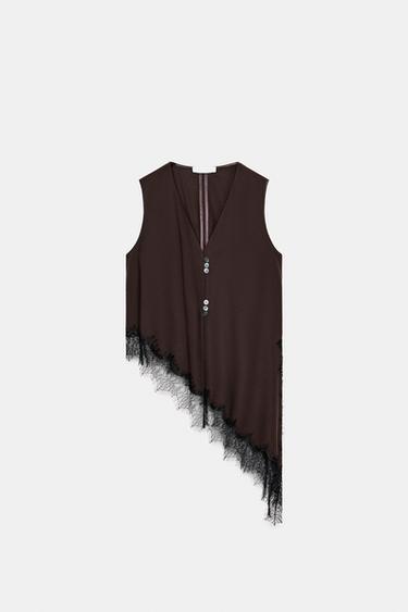 ASYMMETRIC LACE TOP - Brown by Zara