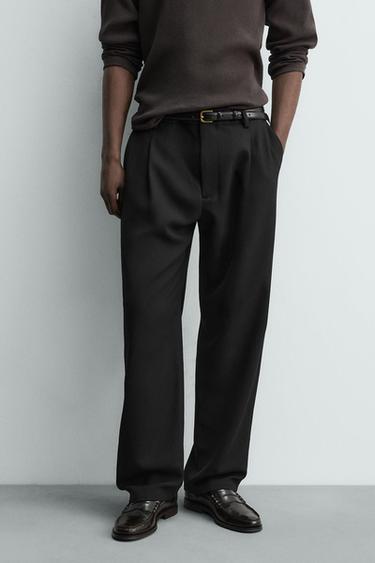 WOOL BLEND PLEATED TROUSERS - Black by Zara
