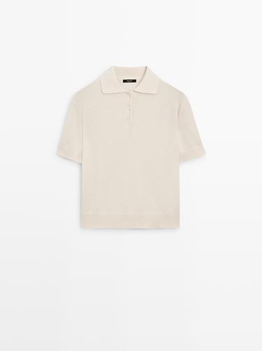 Jersey polo punto con lana - Blanco roto de Zara