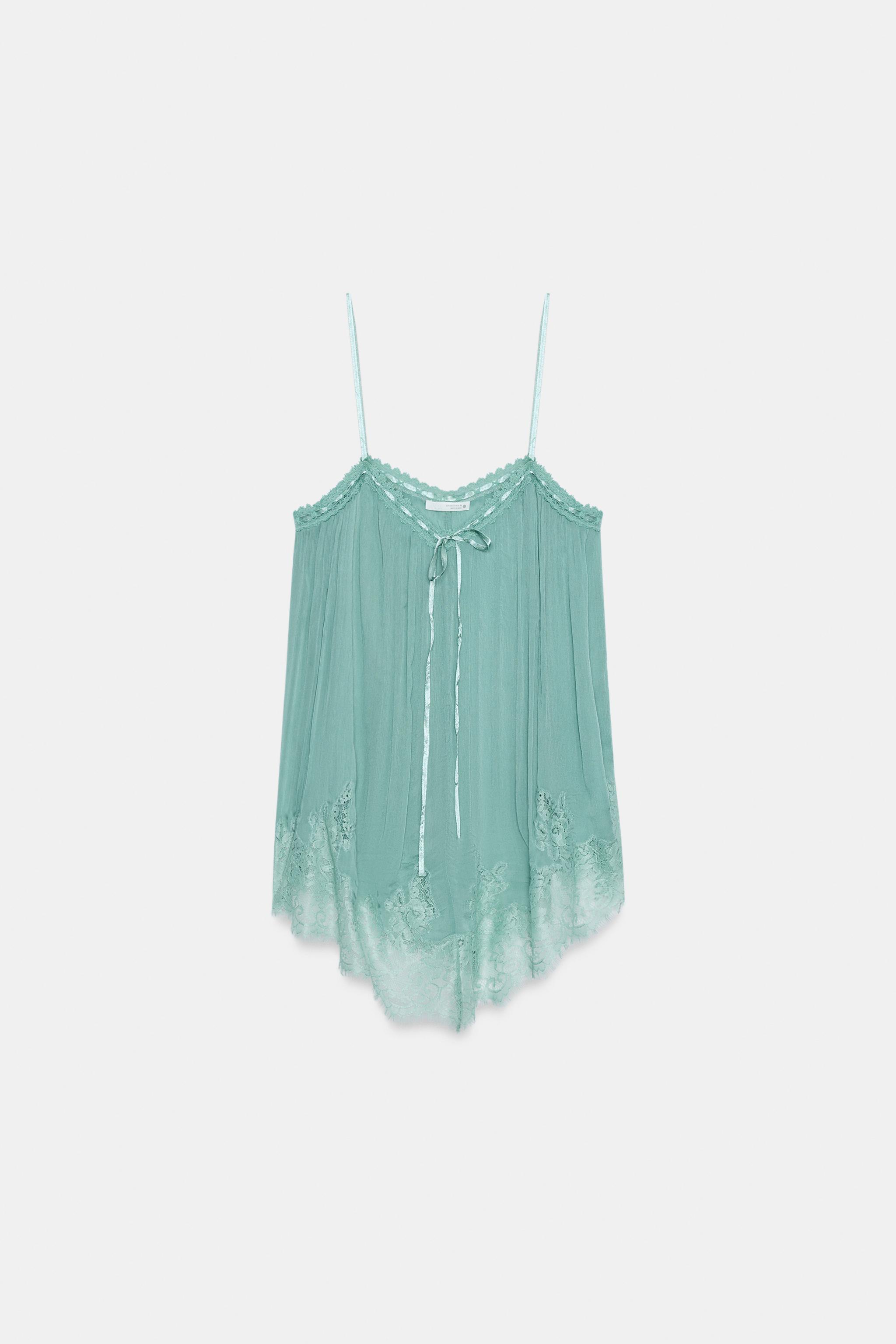 レースストラップトップス ZW COLLECTION - ターコイズブルー | ZARA
