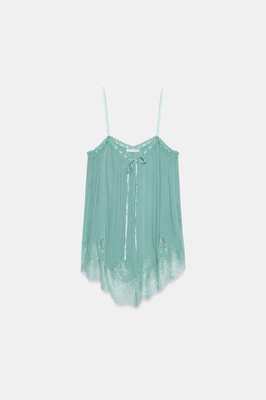 ZW COLLECTION LACE STRAP TOP - Turquoise by Zara - Image 6
