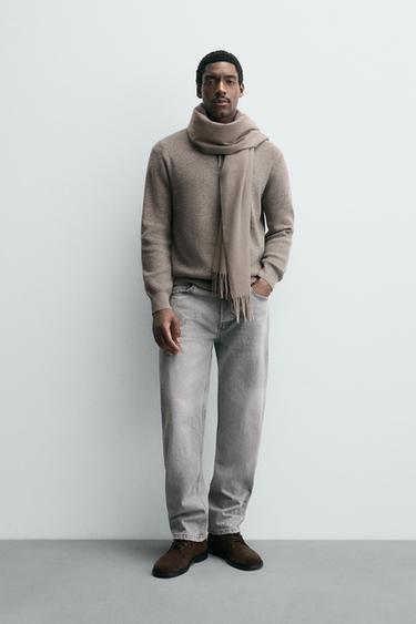 Zara KNIT POLO SHIRT WITH WOOL - taupe brown