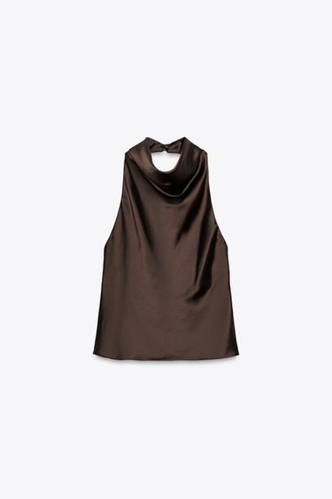 SATINIERTES NECKHOLDER-TOP - Braun von Zara