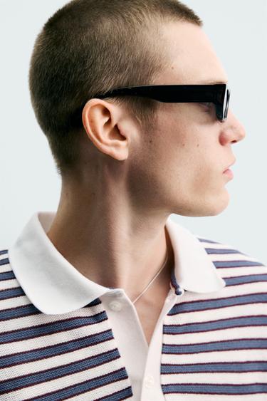 EMBROIDERED STRIPED JACQUARD POLO SHIRT - Blue/White by Zara - Image 5
