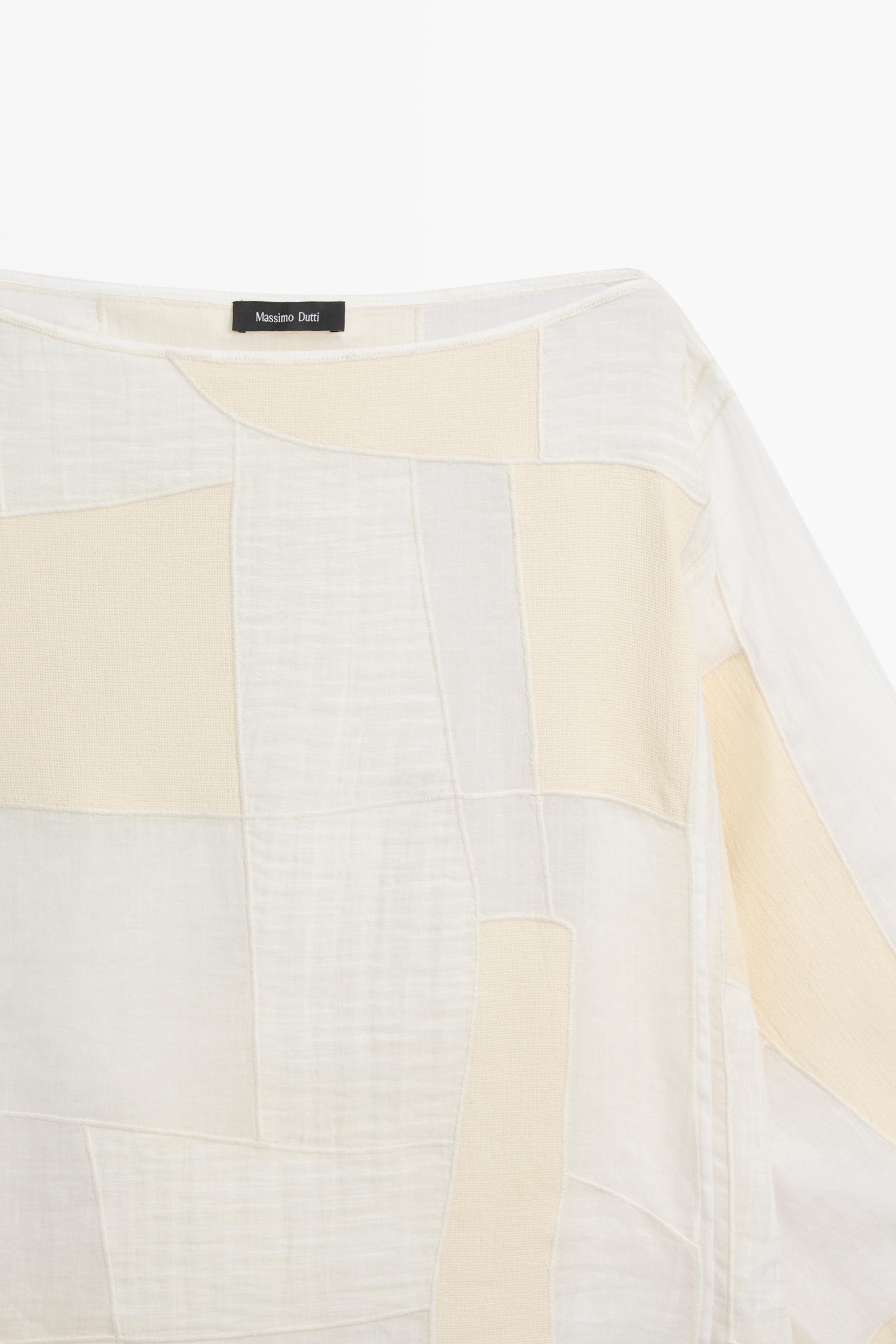 Patchwork print boat neck blouse