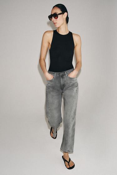ZW COLLECTION MID-WAIST RELAXED FIT ANKLE JEANS - Grey by Zara