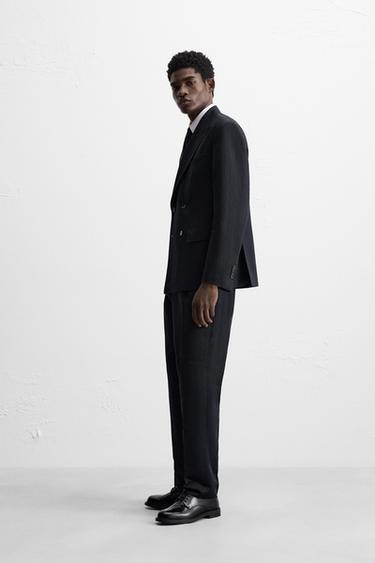 PANTALON DE COSTUME À CHEVRONS LIN ET COTON - Bleu marine de Zara - Image 3