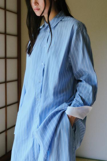 ZW COLLECTION STRIPED OVERSIZE SHIRT - Blue/White by Zara