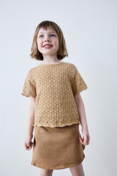 Zara POINTELLE KNIT TOP - Ocher