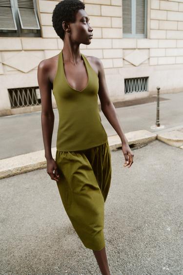 ROBE BALLON BIMATIÈRE - Vert olive de Zara - Image 3