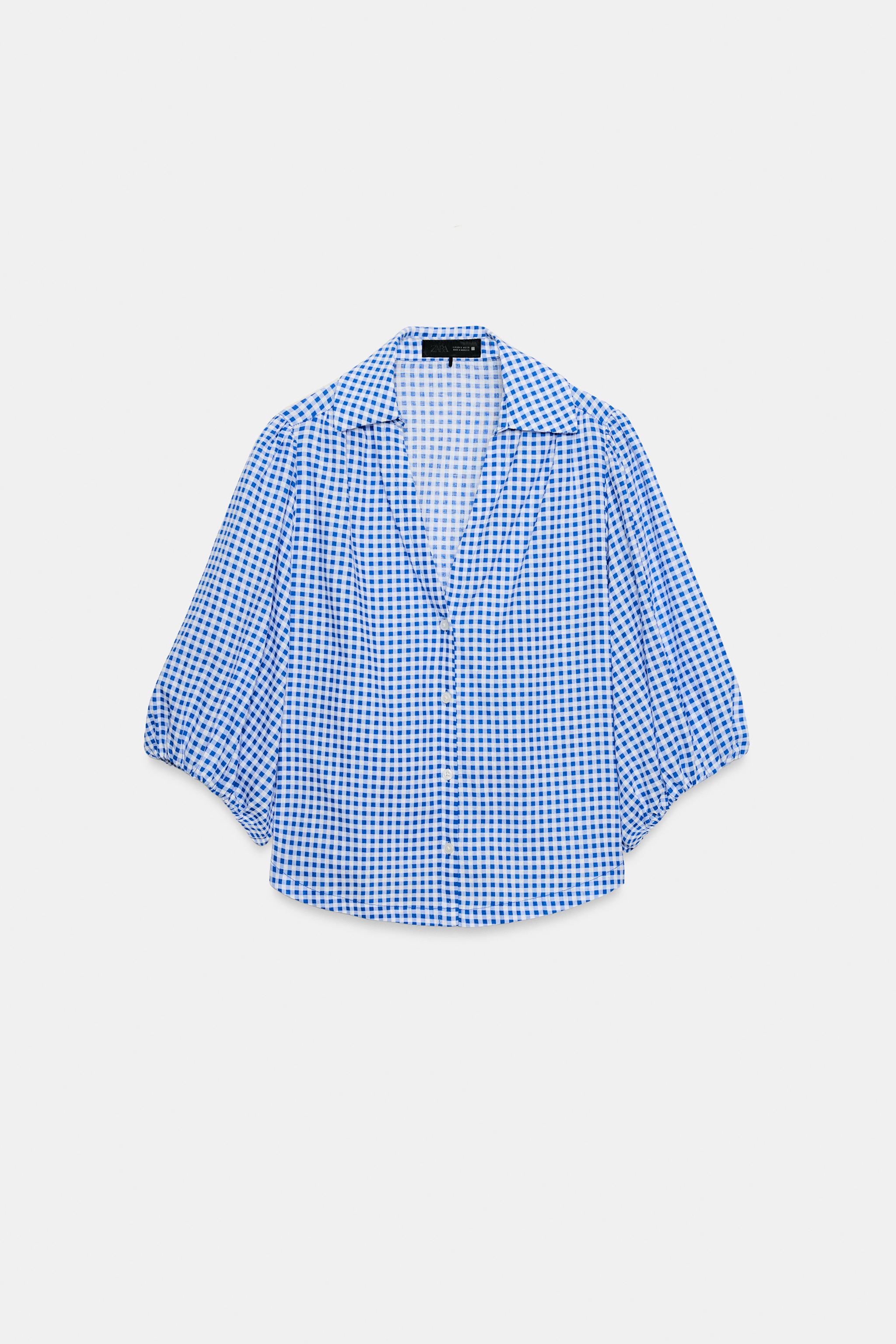 GINGHAM LINEN SHIRT - Ecru / Blue | ZARA Canada GINGHAM LINEN SHIRT - Ecru / Blue | ZARA Canada