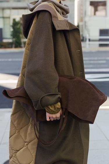 スプリットスエード マキシショッパートートバッグチョコレートZaraのスプリットスエード マキシショッパートートバッグ - チョコレート 