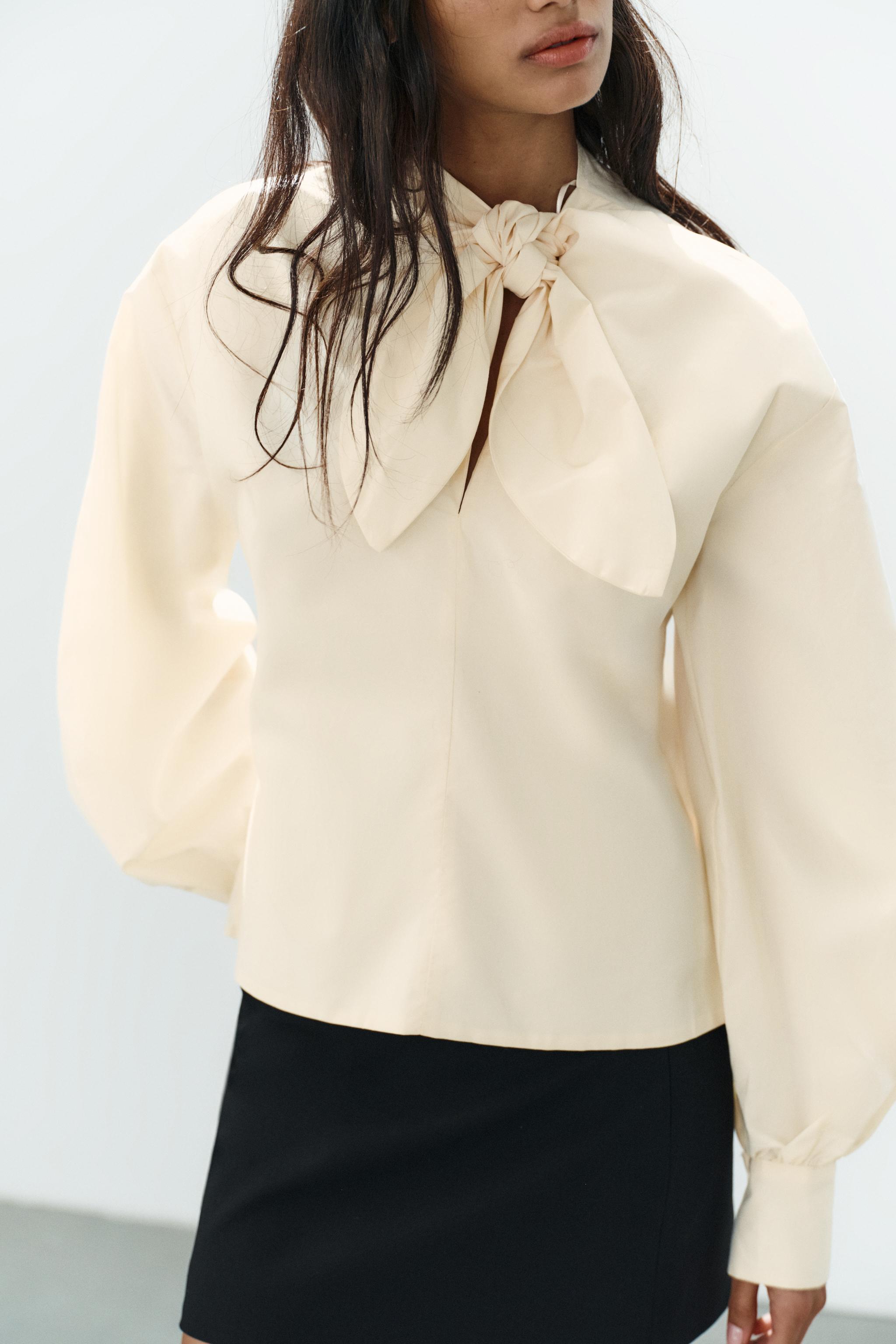 Poplin Shirt With Tie Detail by Zara