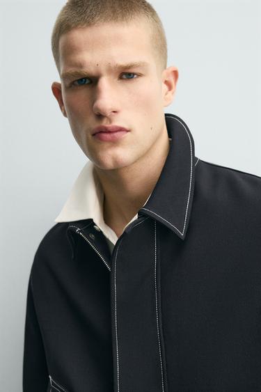 CONTRAST TOPSTITCHING OVERSHIRT - Dark navy by Zara - Image 5