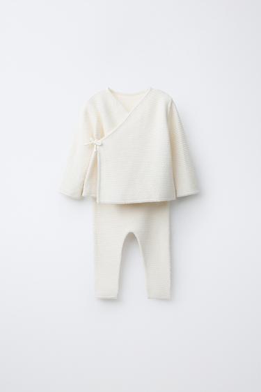 TEXTURED COTTON AND SILK T-SHIRT AND TROUSERS SET - Ecru by Zara