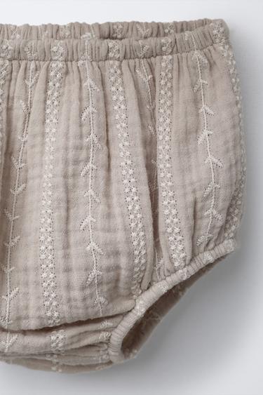 ROBE ET CULOTTE EN GAZE DE COTON BRODÉE - Marron clair de Zara - Image 3