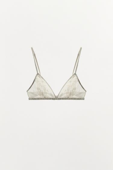 SUJETADOR TRIANGULAR ENCAJE - Gris de Zara