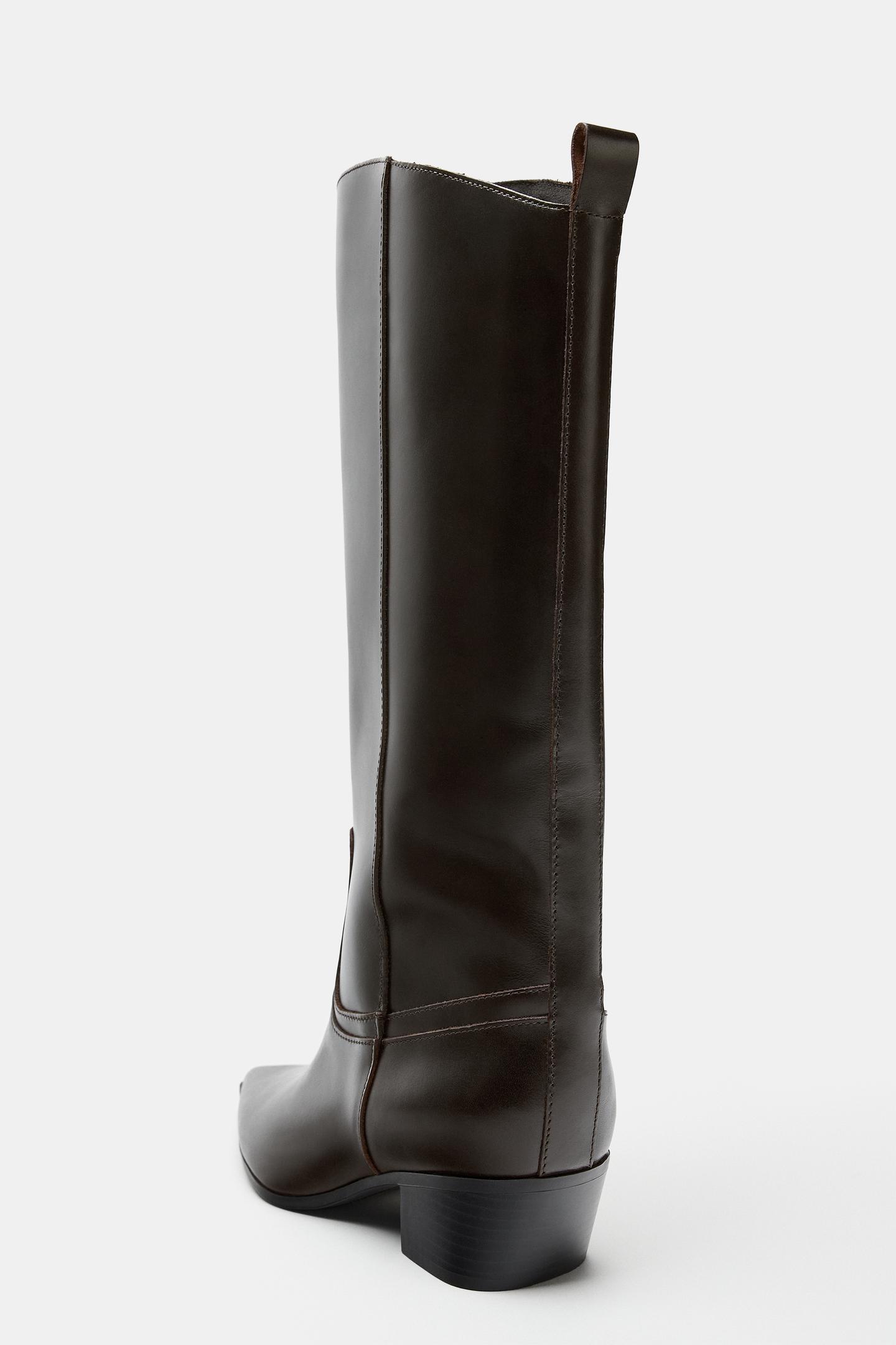 Женские ботинки Zara Leather Cowboy Heeled, цвет: Коричневый — фото 5