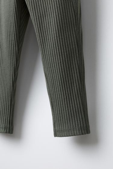 RIBBED LEGGINGS WITH LABEL - Green by Zara - Image 3