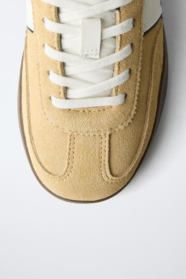 LEATHER SNEAKERS - Mustard by Zara - Image 3