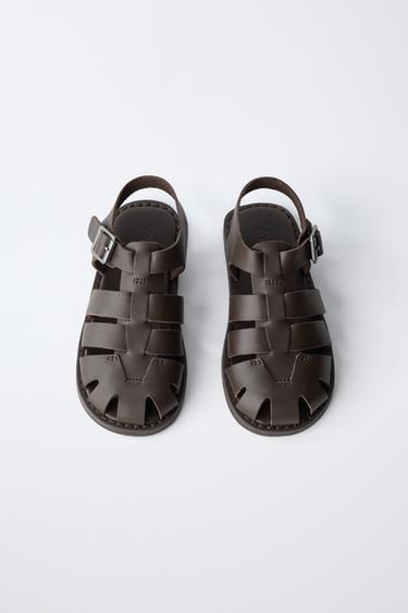 SANDALES STYLE PLAGE EN CUIR - Marron de Zara - Image 3